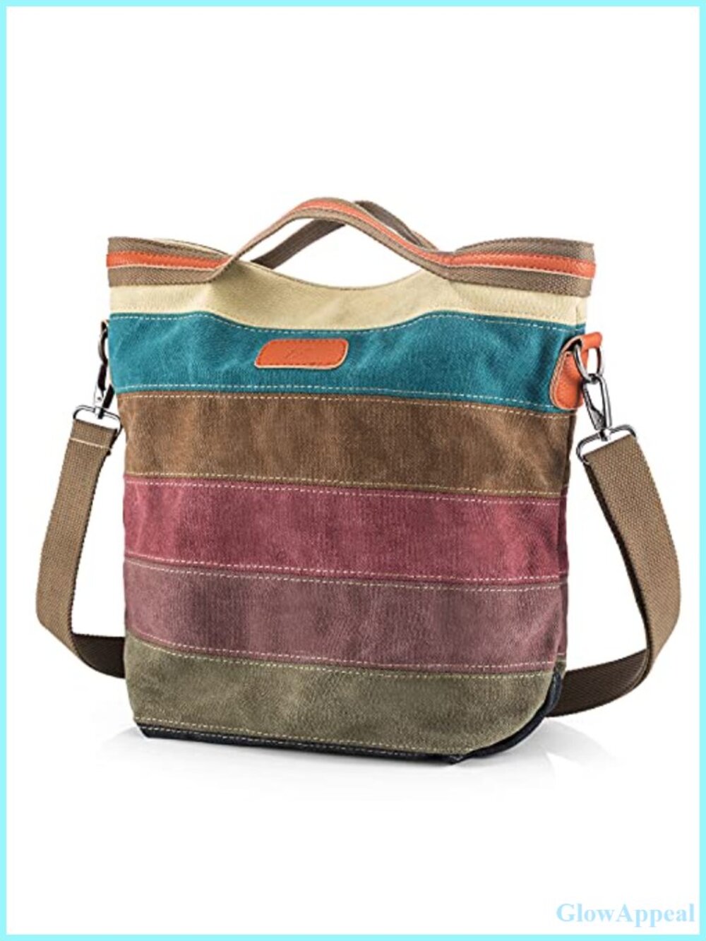 Cotton Canvas Handbag Crossbody Shoulder Purse Striped Lattice Tote